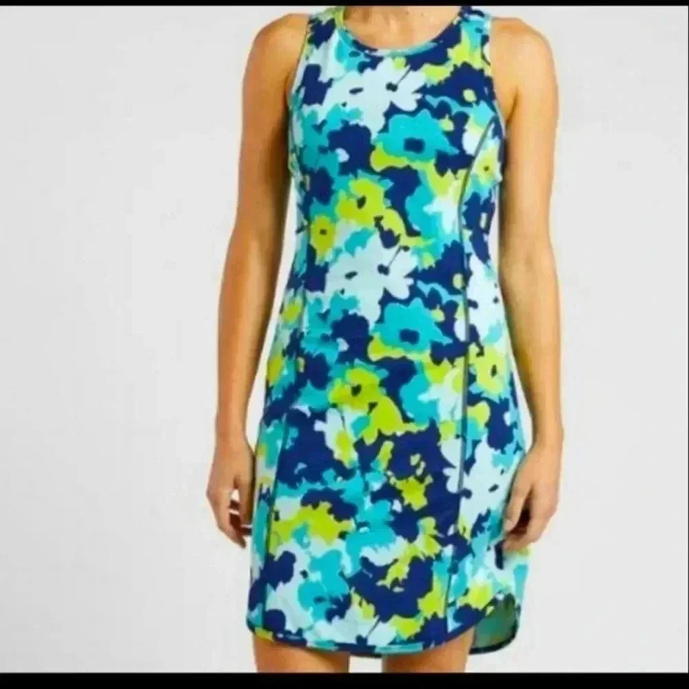 Title Nine Buttah Pieced‎ Tank Dress  Blue Green Floral Sz Small